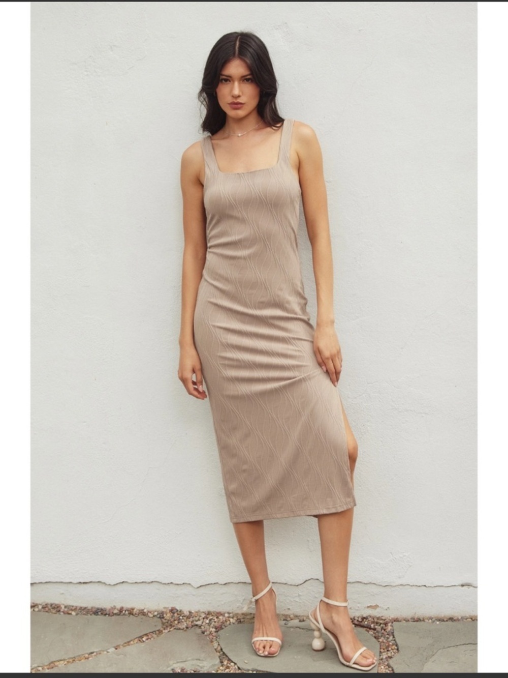 Texture Knit Square-Neck Midi Dress | Size Small